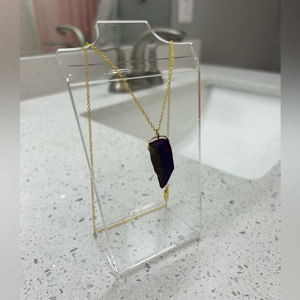 Boho Artisan Purple Amethyst Stone Pendant Gold Metalic Cut Rock Necklace ✨